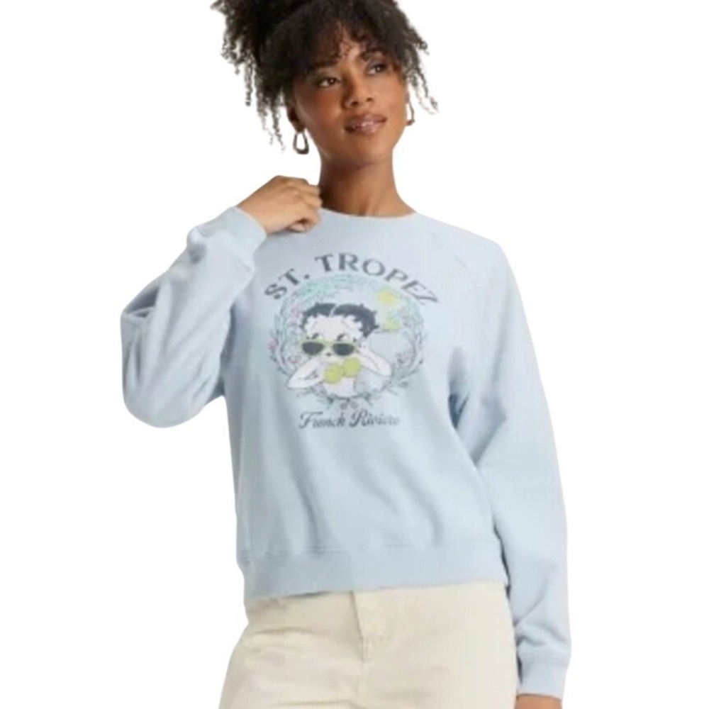 Betty Boop St Tropez French Riviera Light Blue Graphic Sweatshirt XXL NWT